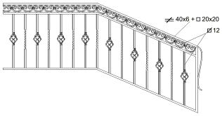 Лестничное ограждение с коваными элементами орнамента. Модель L-17.