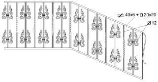 Лестничное ограждение с коваными элементами орнамента. Модель L-18.