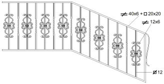 Лестничное ограждение с коваными элементами орнамента. Модель L-13.
