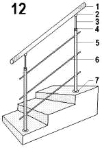 Лестничное ограждение из латуни или нержавеющей стали с ригелями. Модель P-12.